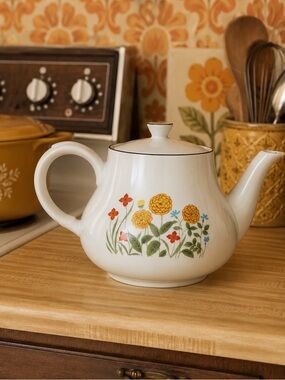 Vintage Nevco Japan Floral Teapot Mid-Century Wildflower Porcelain Retro 60s 70s